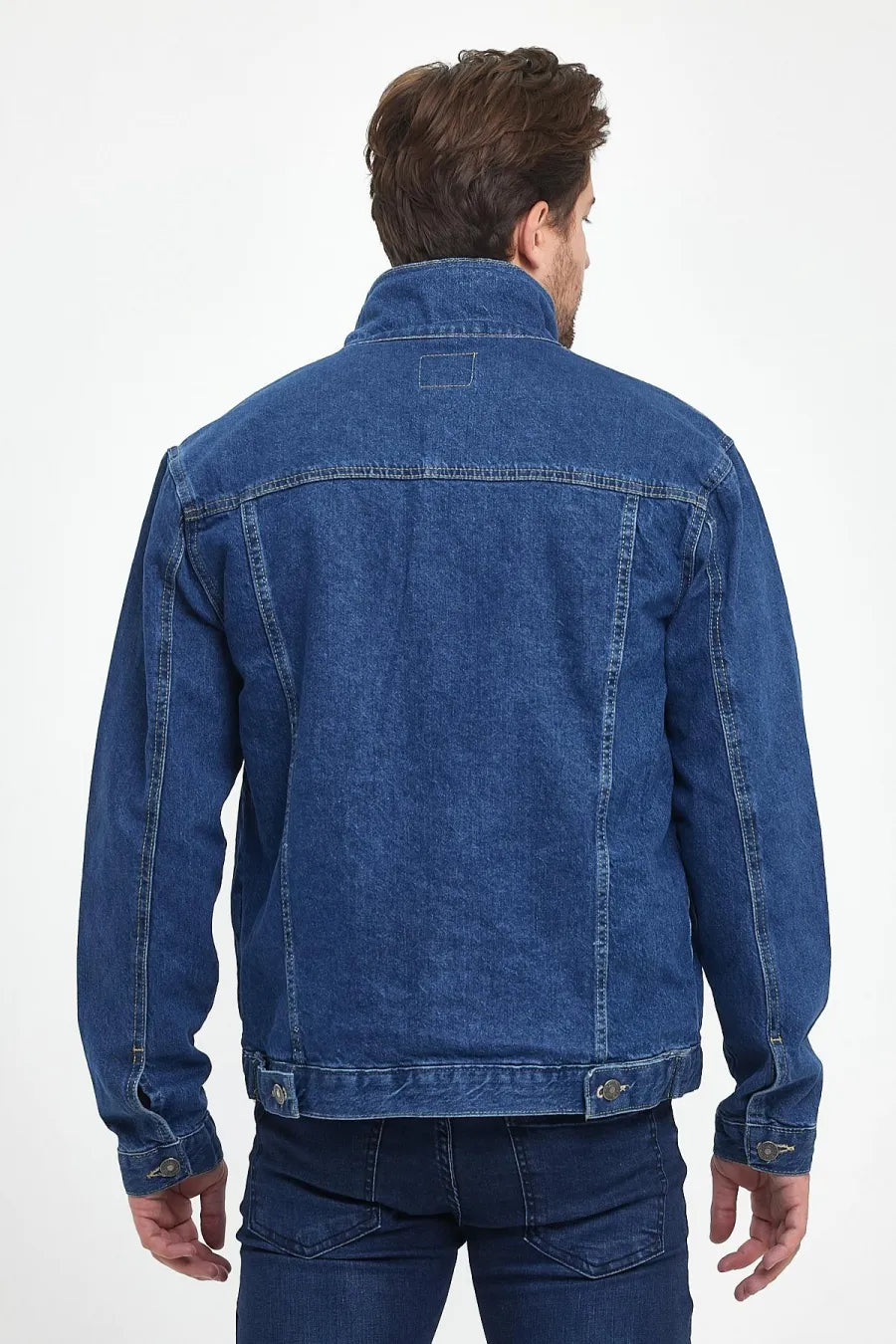 Men's Cotton Polo Collar Denim Jacket with Fur Lining