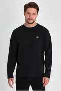 Black Print Double Crew Neck Sweatshirt – Men's Relaxed Fit