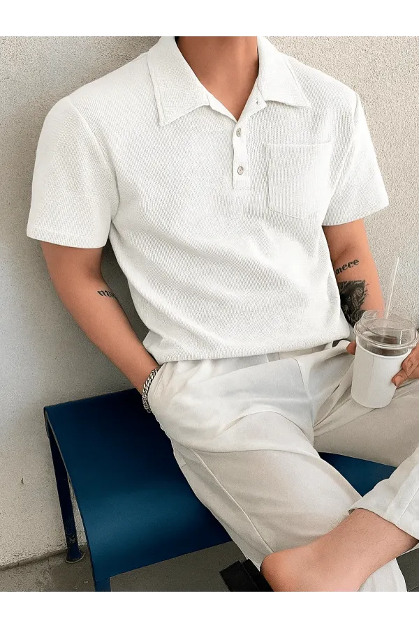 Men's Oversize Waffle Polo Button Tee