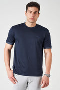 Navy Striped Collar Crew Neck T-Shirt – Men's Paperback Fabric