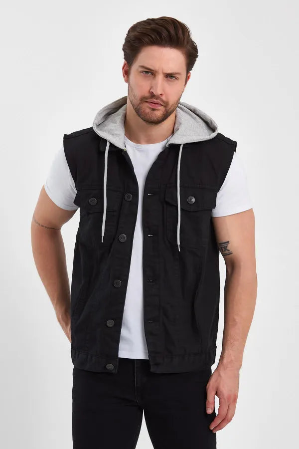 Men's Classic Cotton Denim Hooded Vest