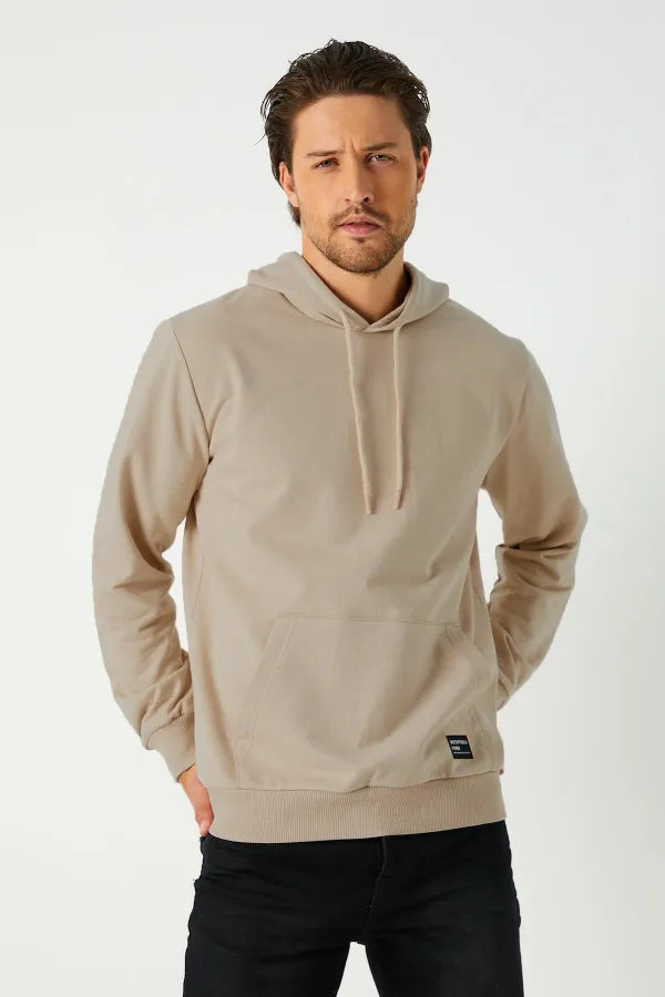 Metallic Beige Hooded Sweatshirt – Men's Kangaroo Pocket