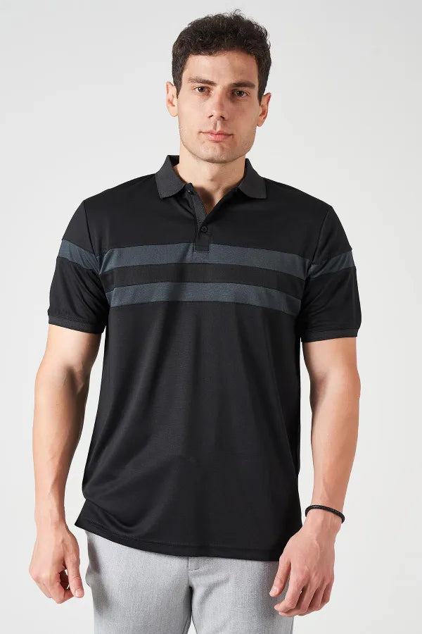 Kagi Stand Collar T-Shirt – Men's Black Panel Detail
