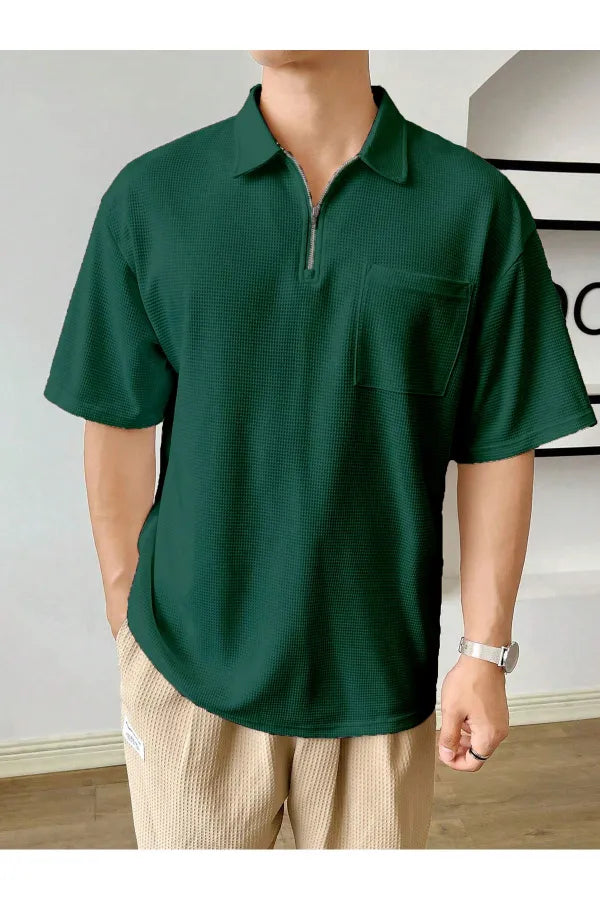 Men's Oversize Waffle Polo Zip Tee