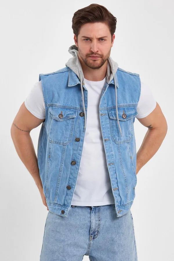 Men's Classic Cotton Denim Hooded Vest