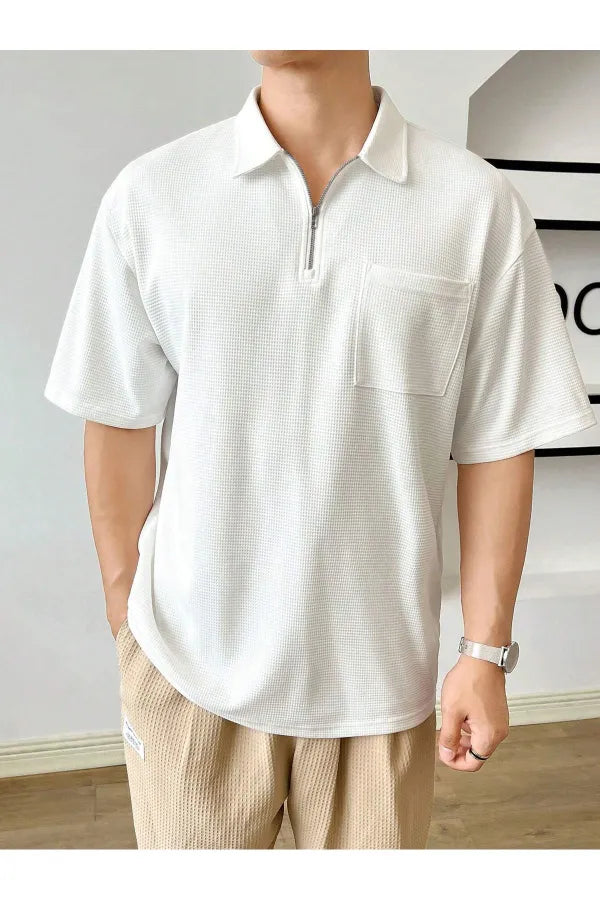 Men's Oversize Waffle Polo Zip Tee