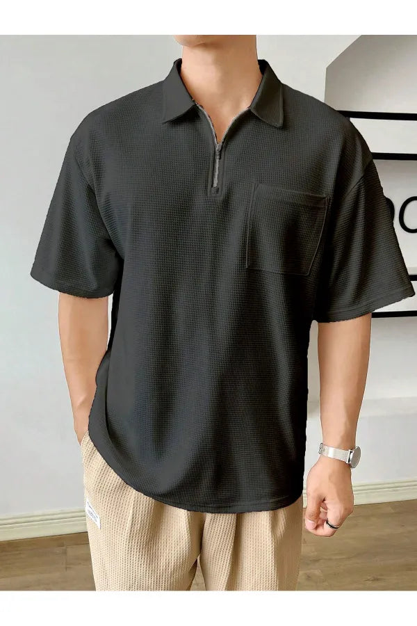 Men's Oversize Waffle Polo Zip Tee