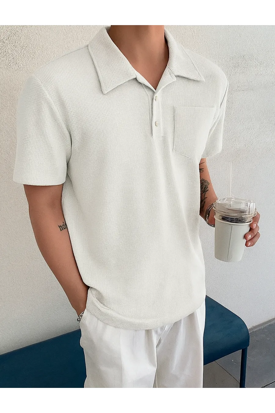 Men's Oversize Waffle Polo Button Tee