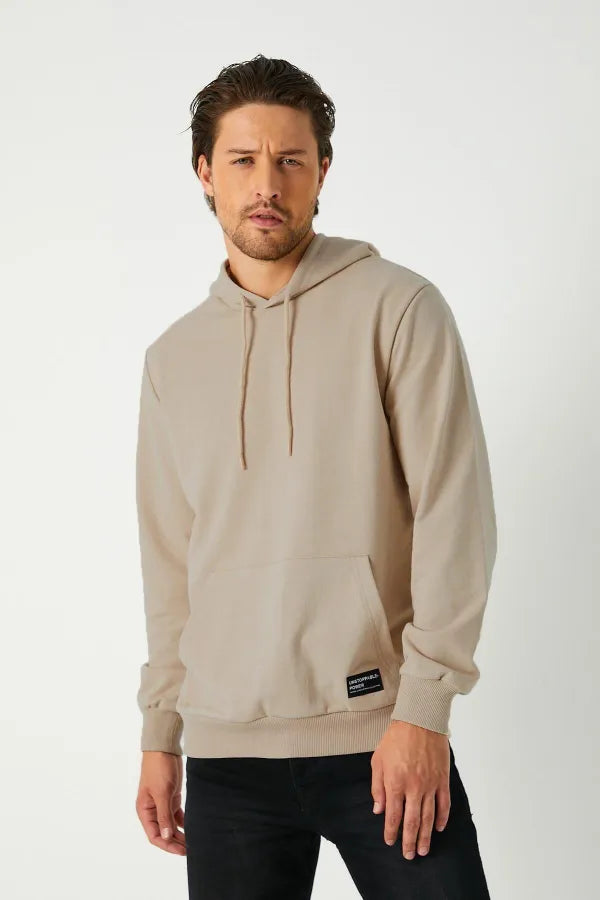 Metallic Beige Hooded Sweatshirt – Men's Kangaroo Pocket