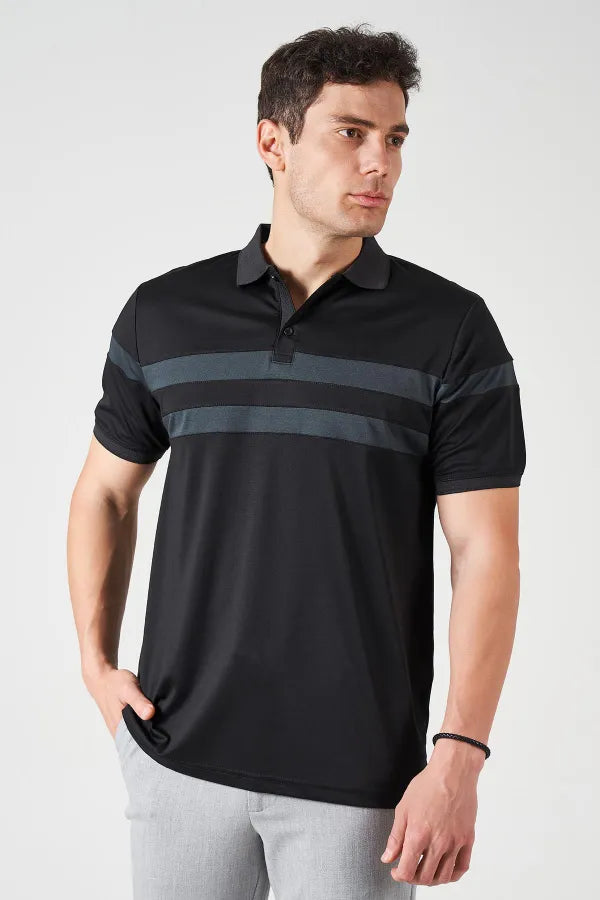 Kagi Stand Collar T-Shirt – Men's Black Panel Detail