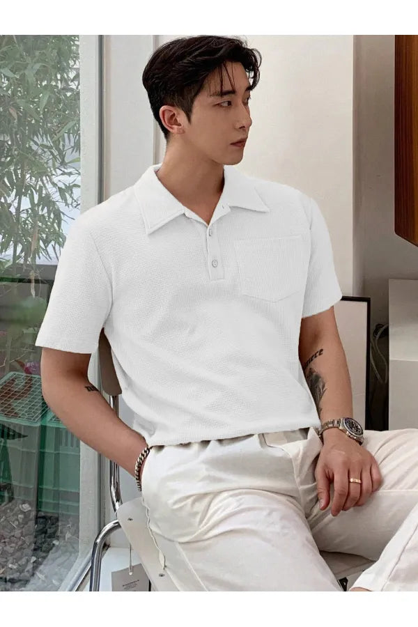 Men's Oversize Waffle Polo Button Tee