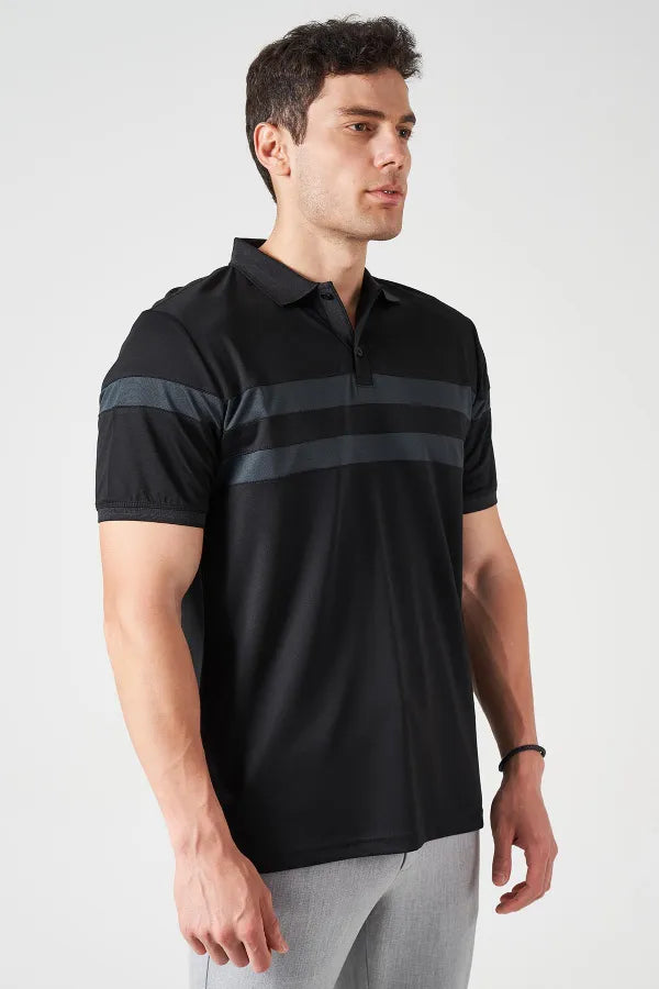 Kagi Stand Collar T-Shirt – Men's Black Panel Detail