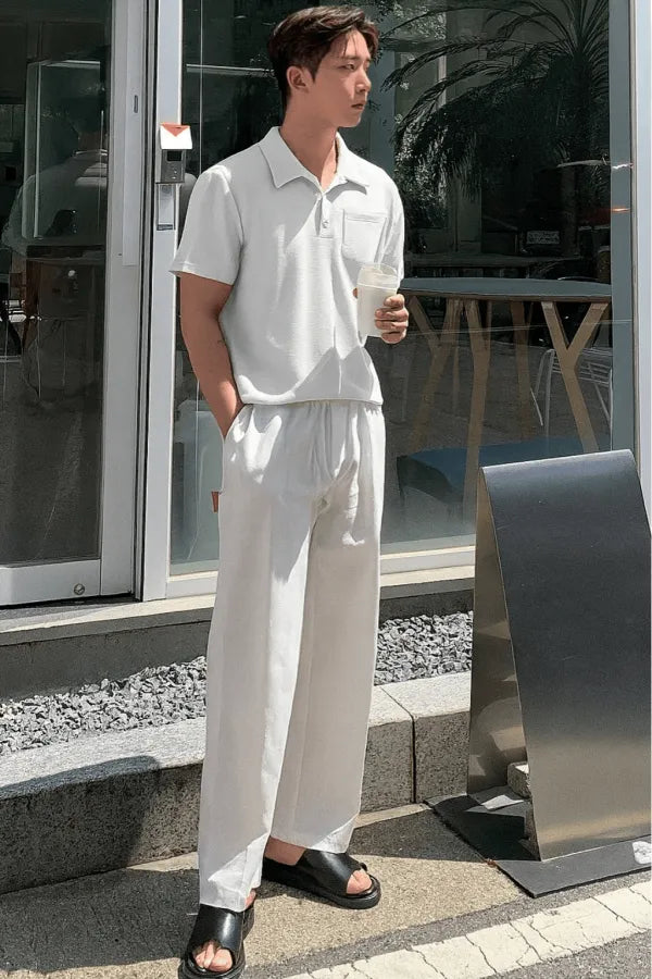 Men's Oversize Waffle Polo Button Tee