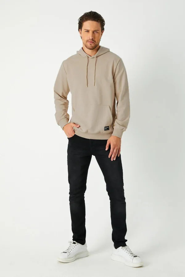 Metallic Beige Hooded Sweatshirt – Men's Kangaroo Pocket